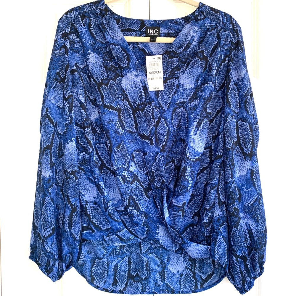 INC Snakeskin Print Surplice Faux-Wrap Blouse